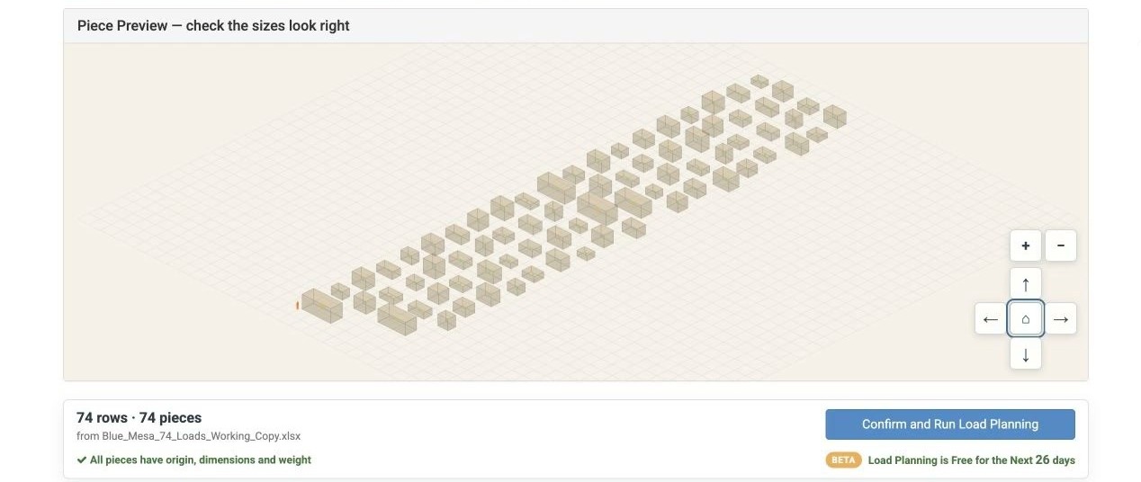 The review screen rendering all 74 standardized pieces for a size check